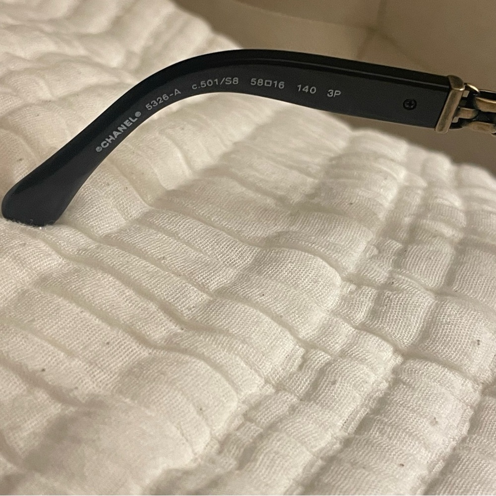 CHANEL Women's Glasses with Black Frame and Gold Detailing - Picture 4 of 5